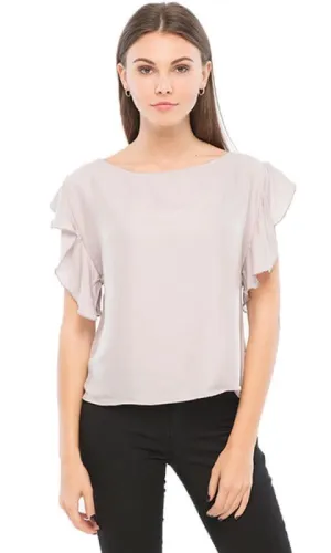 38830 Ruffle Sleeves Top - Grey