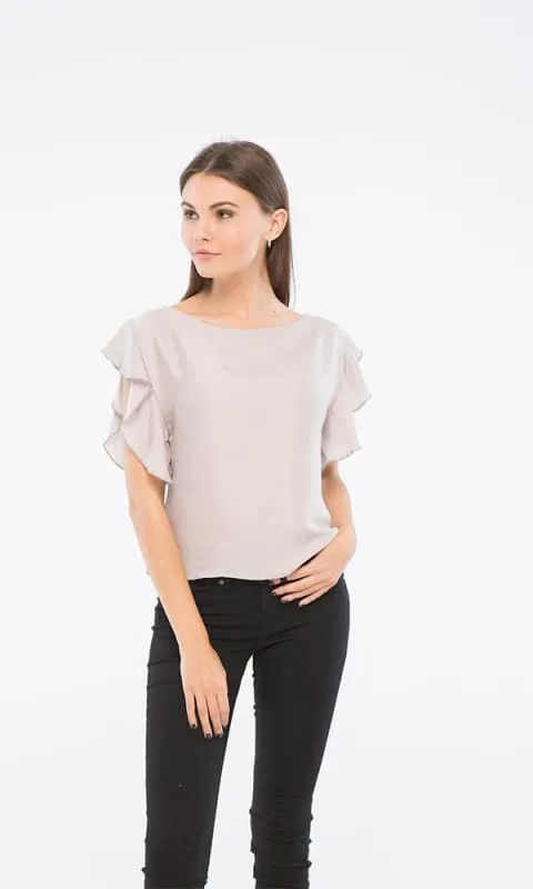 38830 Ruffle Sleeves Top - Grey