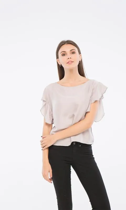 38830 Ruffle Sleeves Top - Grey