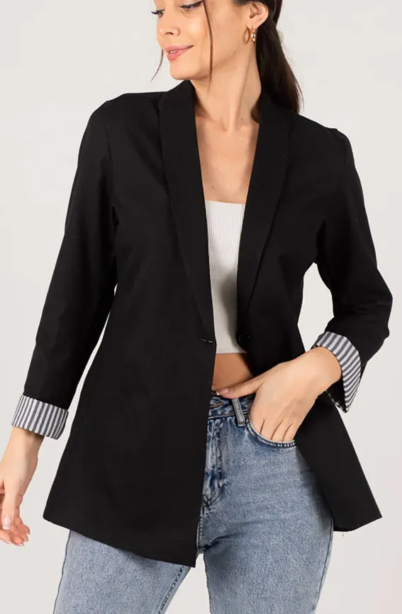 Armonika Women's Black Single Button Jacket