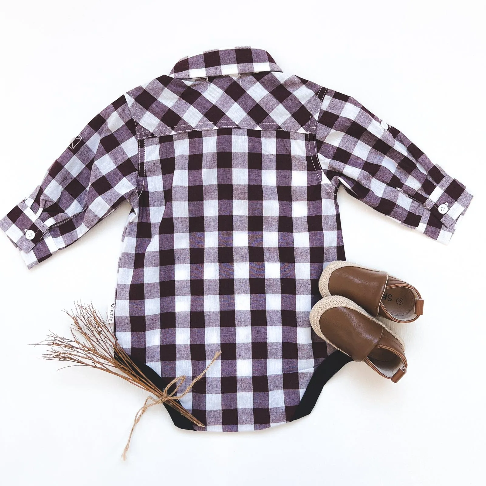 Baby Boys Dress Shirt Romper | Large Maroon Check