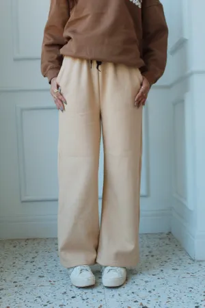 Beige Wide-Leg Fleece Trousers