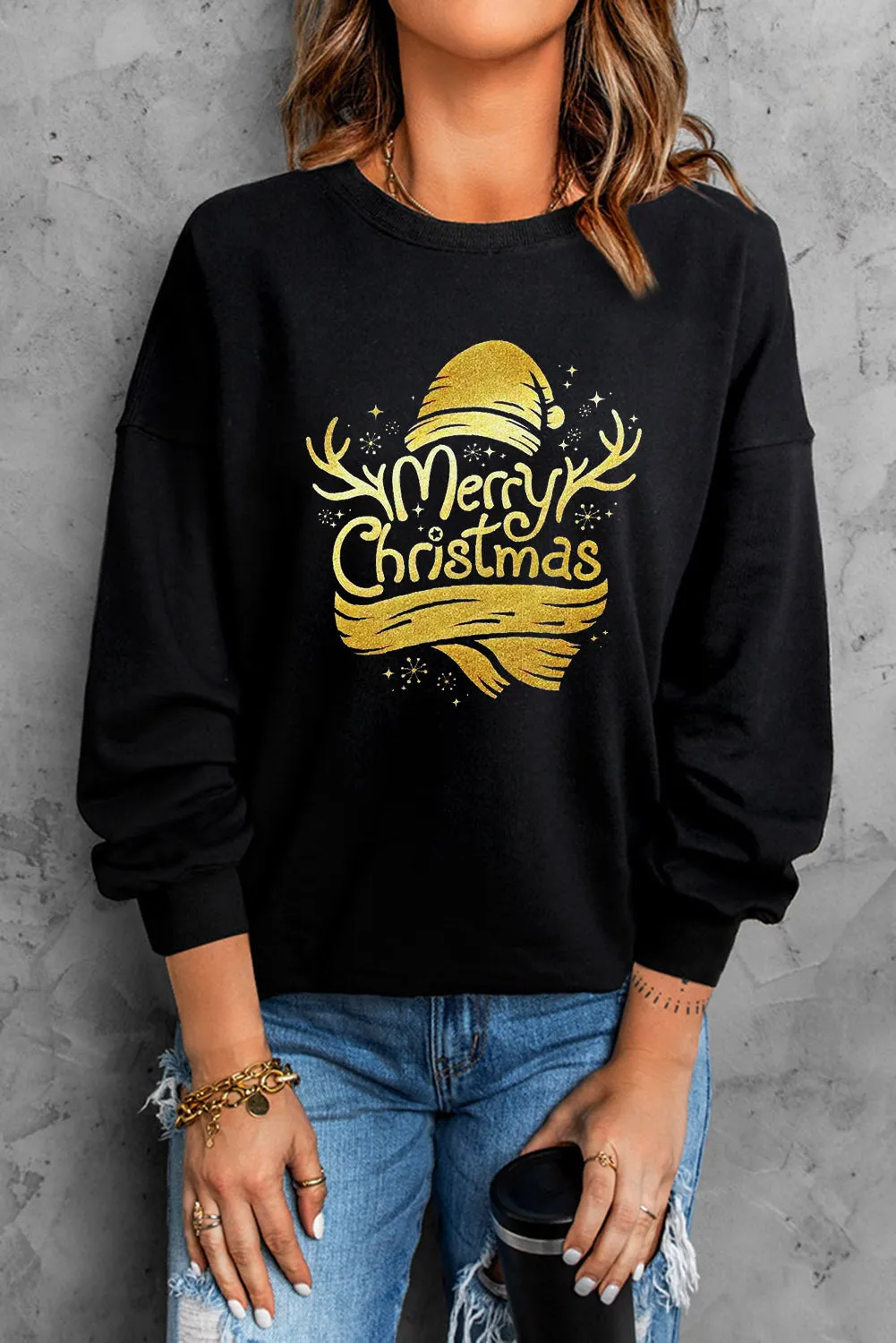 Black Christmas Foil Graphic Sweatshirt