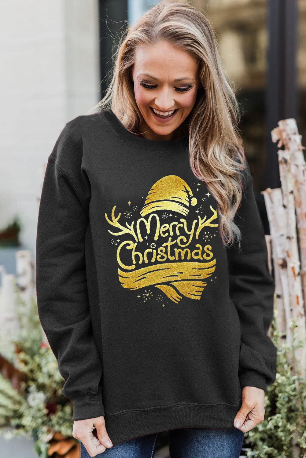 Black Christmas Foil Graphic Sweatshirt