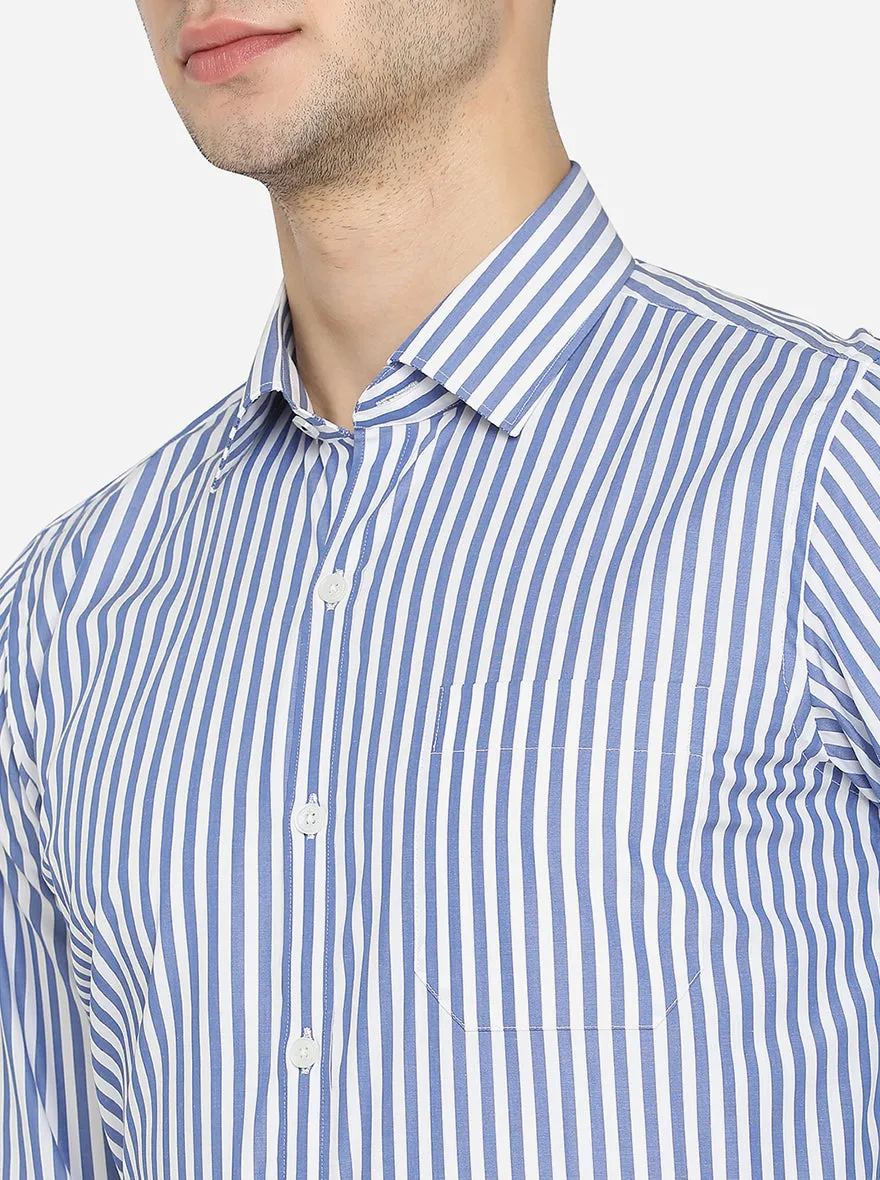 Blue & White Striped Slim Fit Formal Shirt | JadeBlue Youth