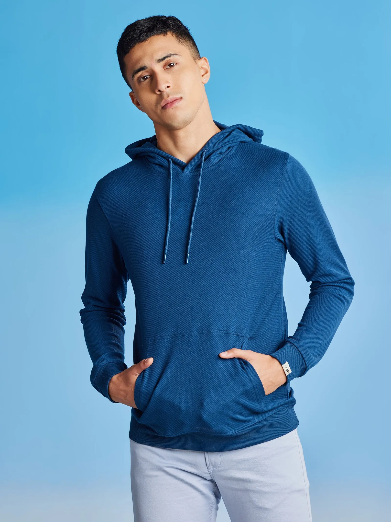 Blue Ottoman Crew Neck Hooded Sweatshirt