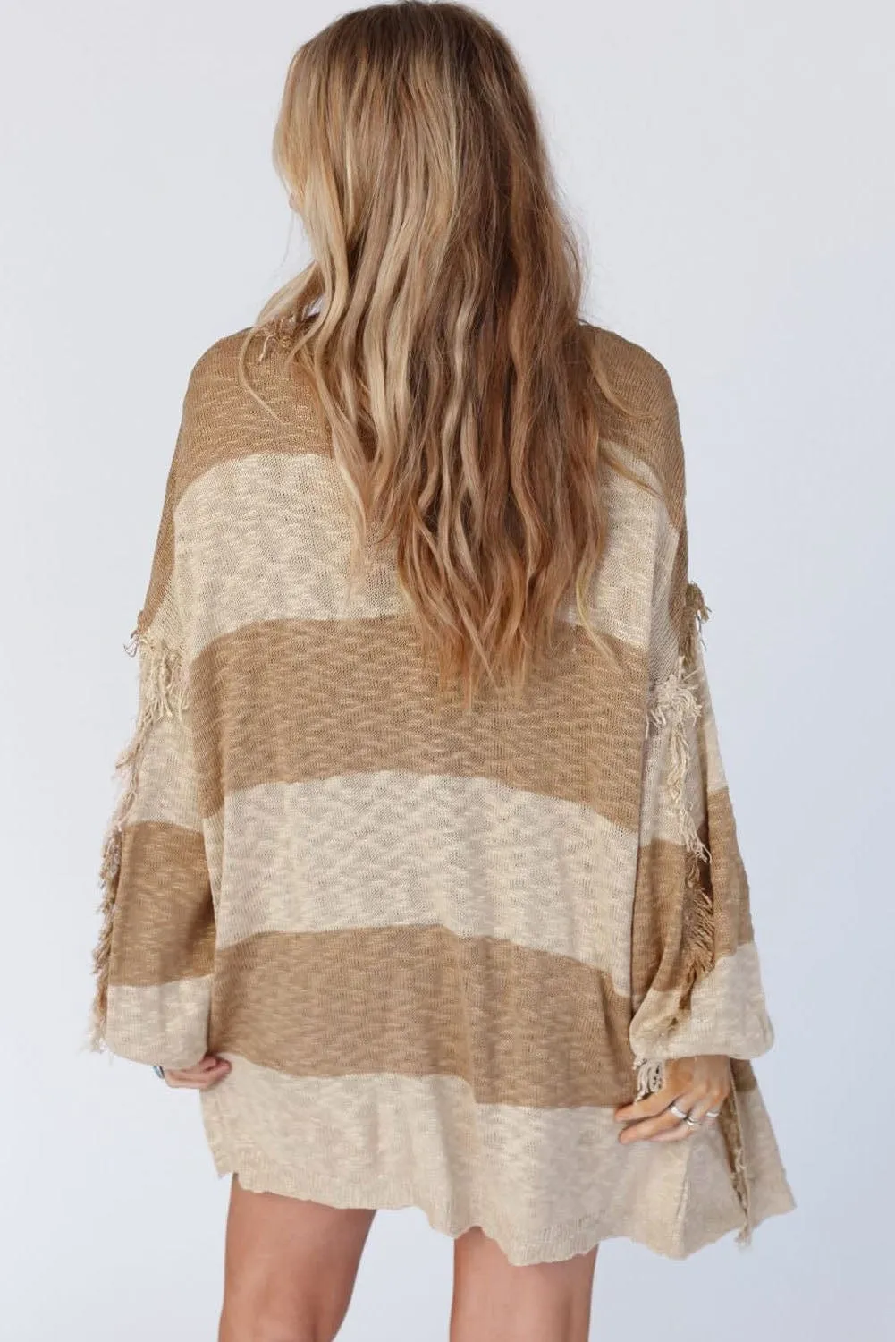 Boho Chic Oversized Striped Cardigan with Fringe