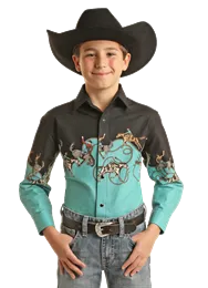 Boy's Panhandle Cowboy Border Print Long Sleeve Snap Shirt