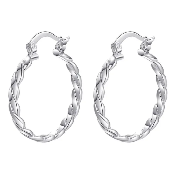 Braid Motif Silver Hoop Earrings for Women by Feshionn iOBI