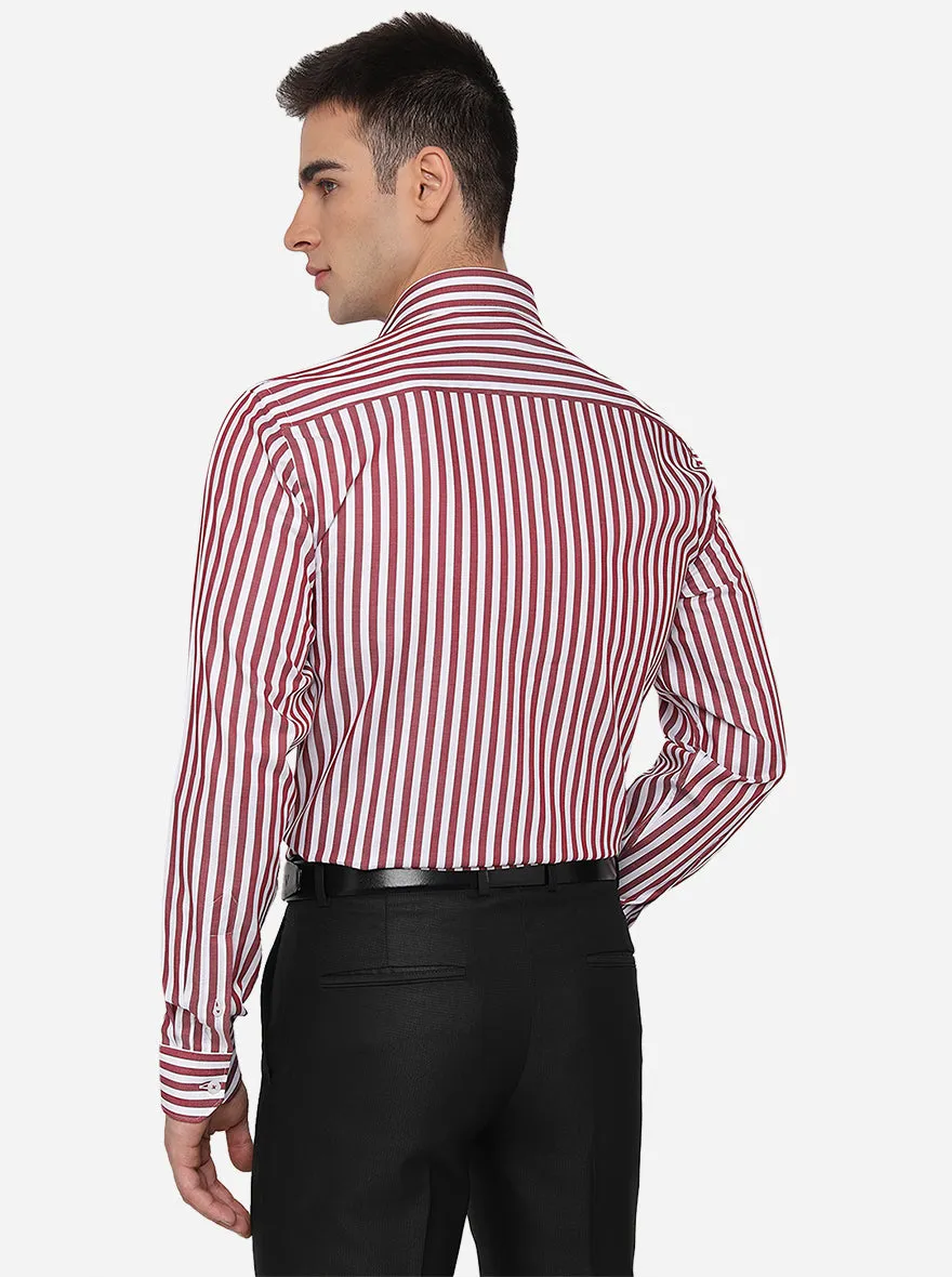 Brown & White Striped Regular Fit Formal Shirt | JadeBlue