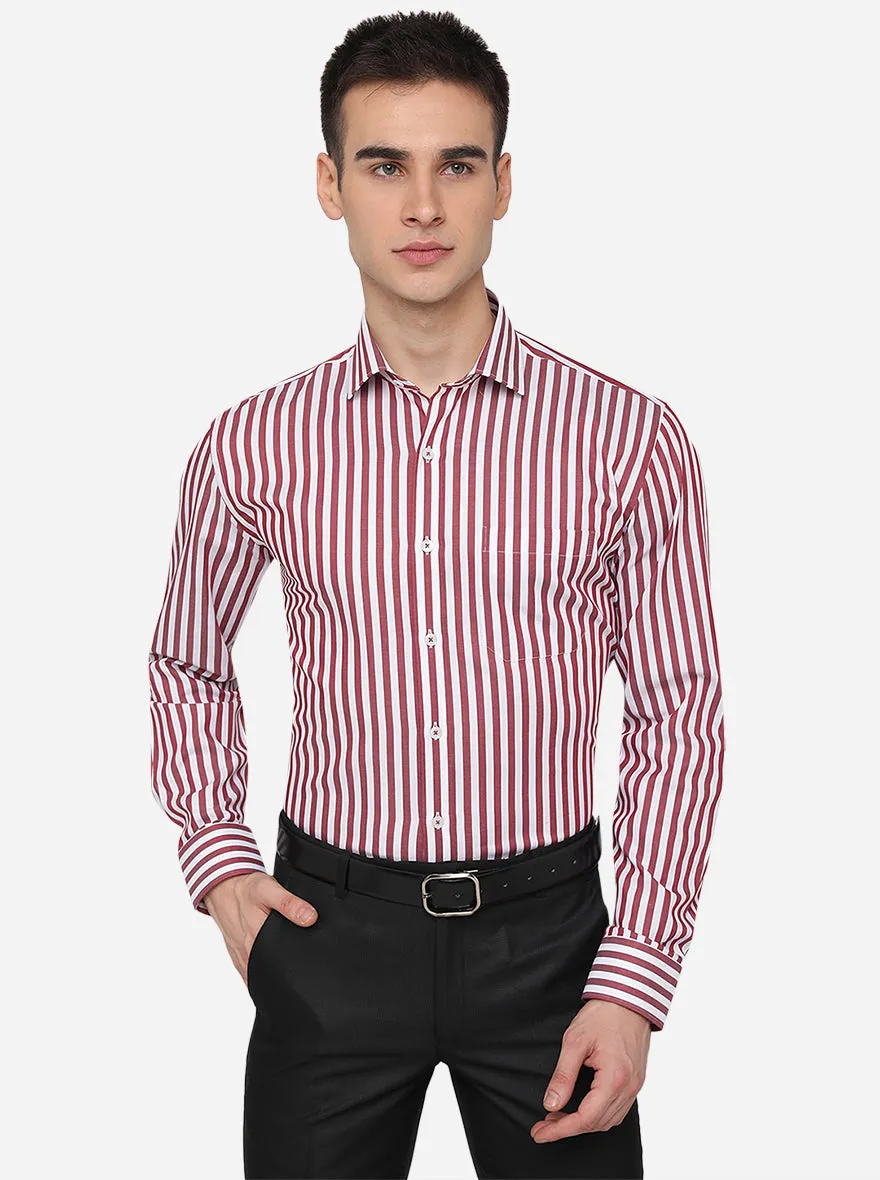 Brown & White Striped Regular Fit Formal Shirt | JadeBlue