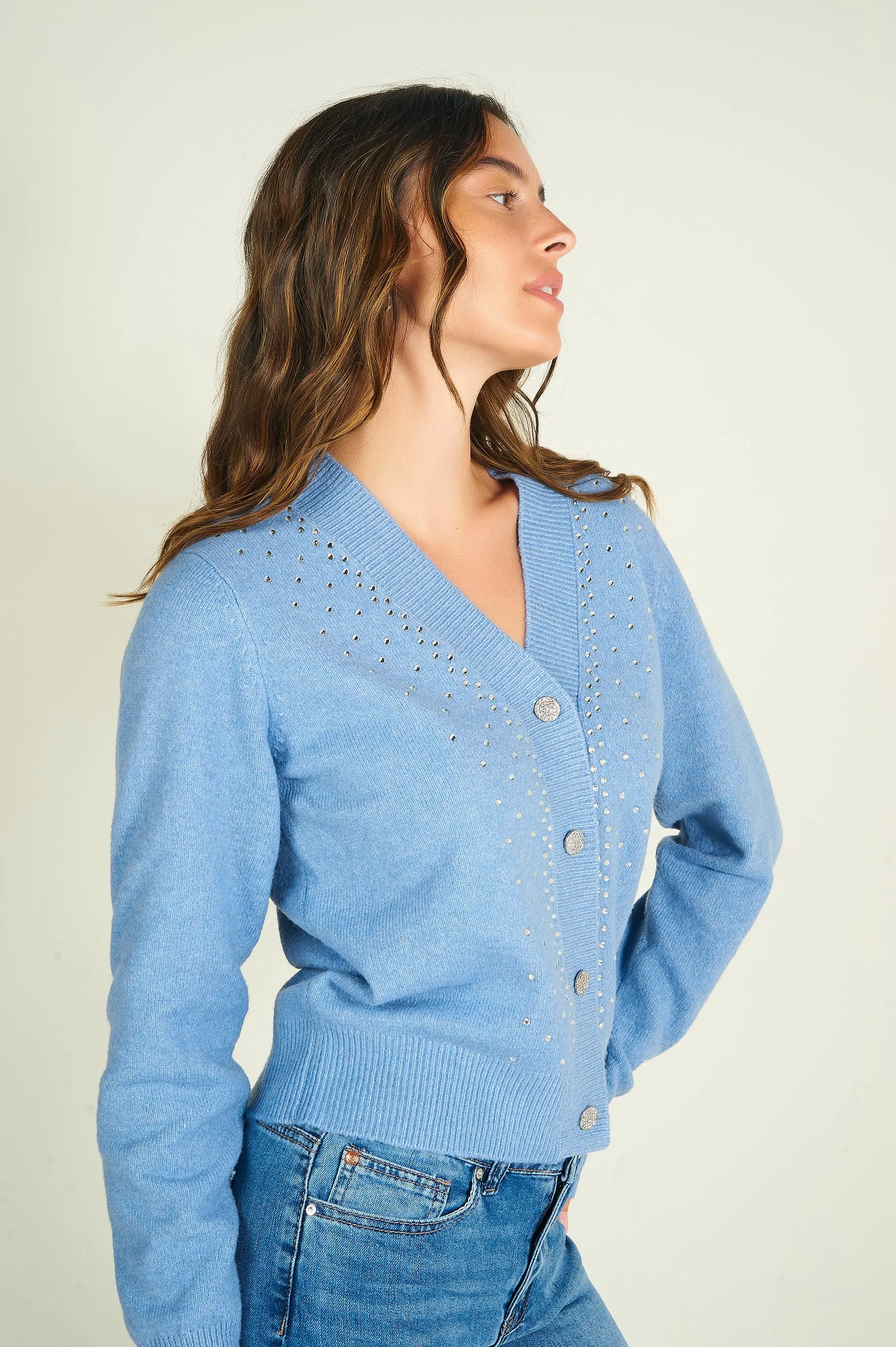 Cardigan en tricot avec pierres - CLOVER - (E-A6)