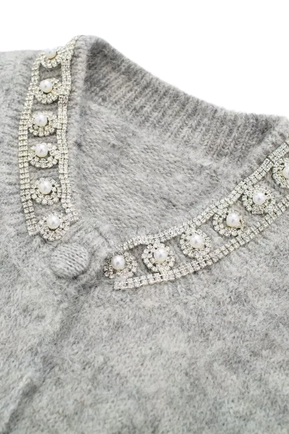 ‘Caroline’ Chic Imitation Pearls Knit Cardigan