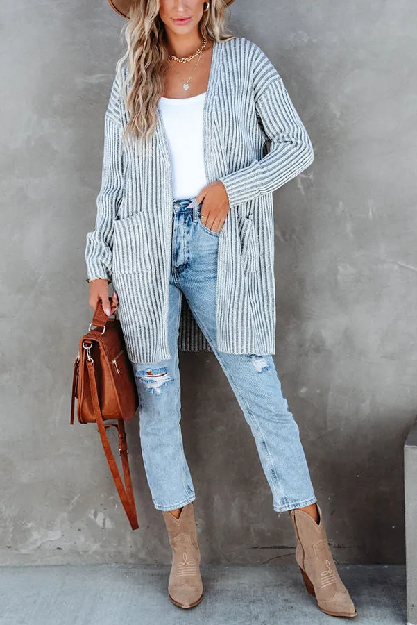 Chic Journey Pocketed Ribbed Knit Cardigan