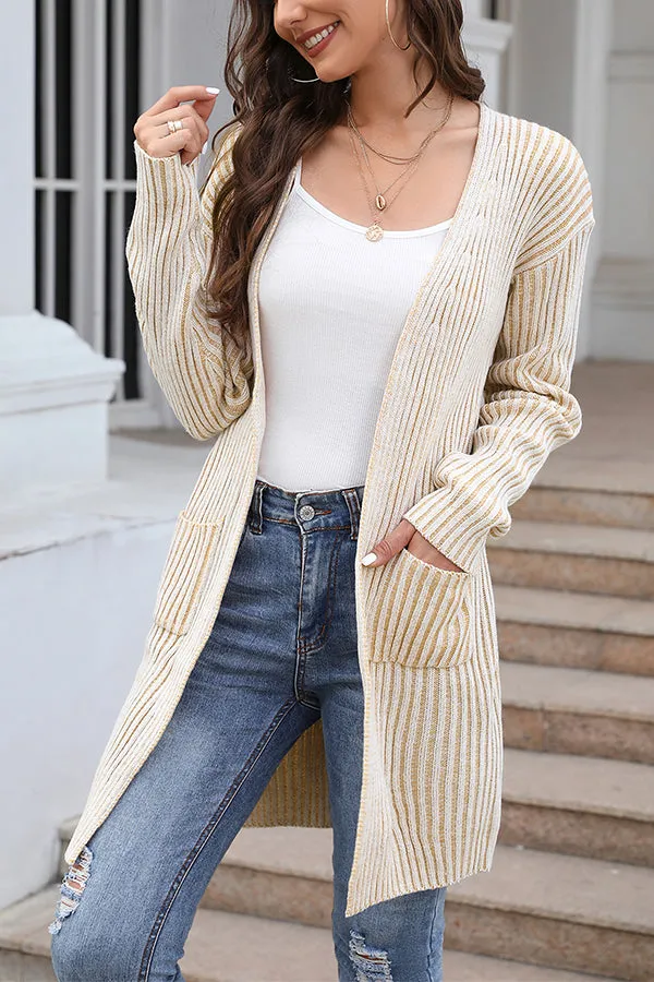 Chic Journey Pocketed Ribbed Knit Cardigan