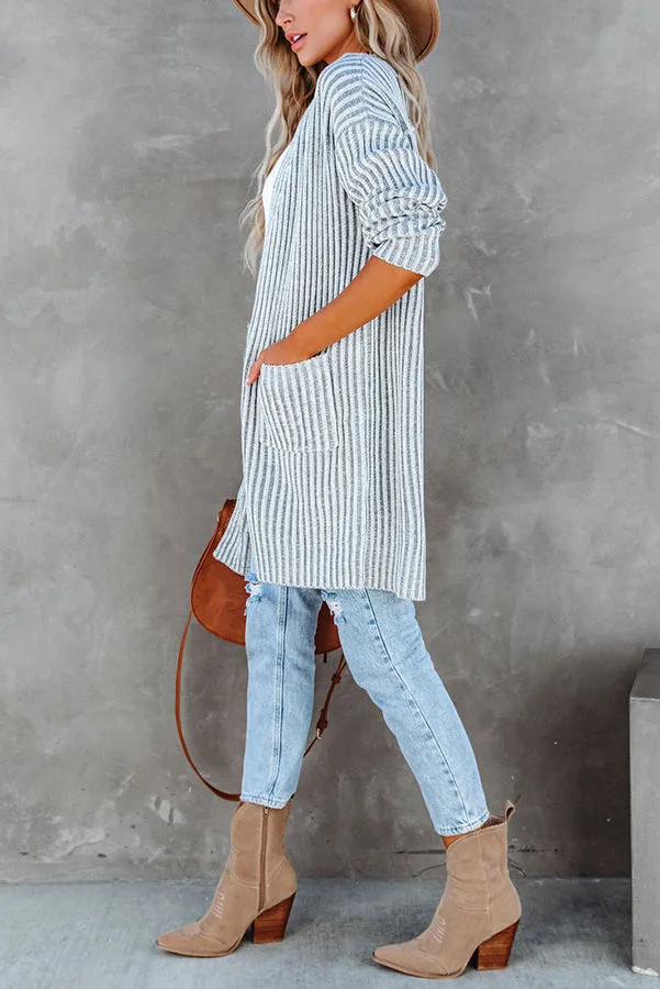 Chic Journey Pocketed Ribbed Knit Cardigan