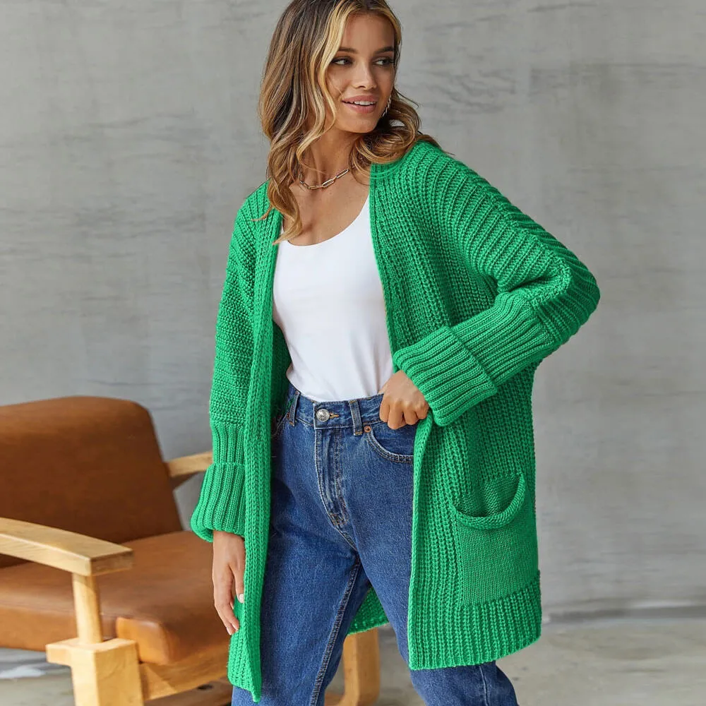 Chic Textured Brioche Rib Knit Dolman Sleeve Open Front Cardigan