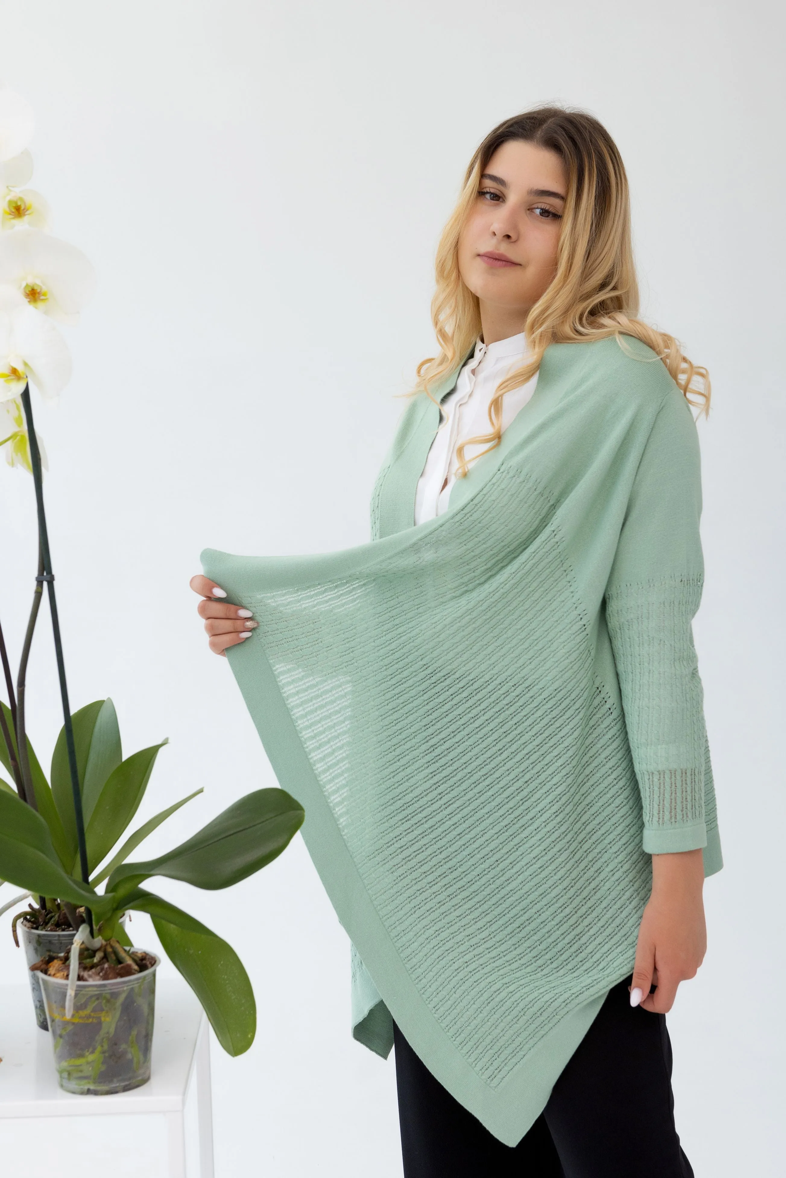 Classic triangle cardigan light green color