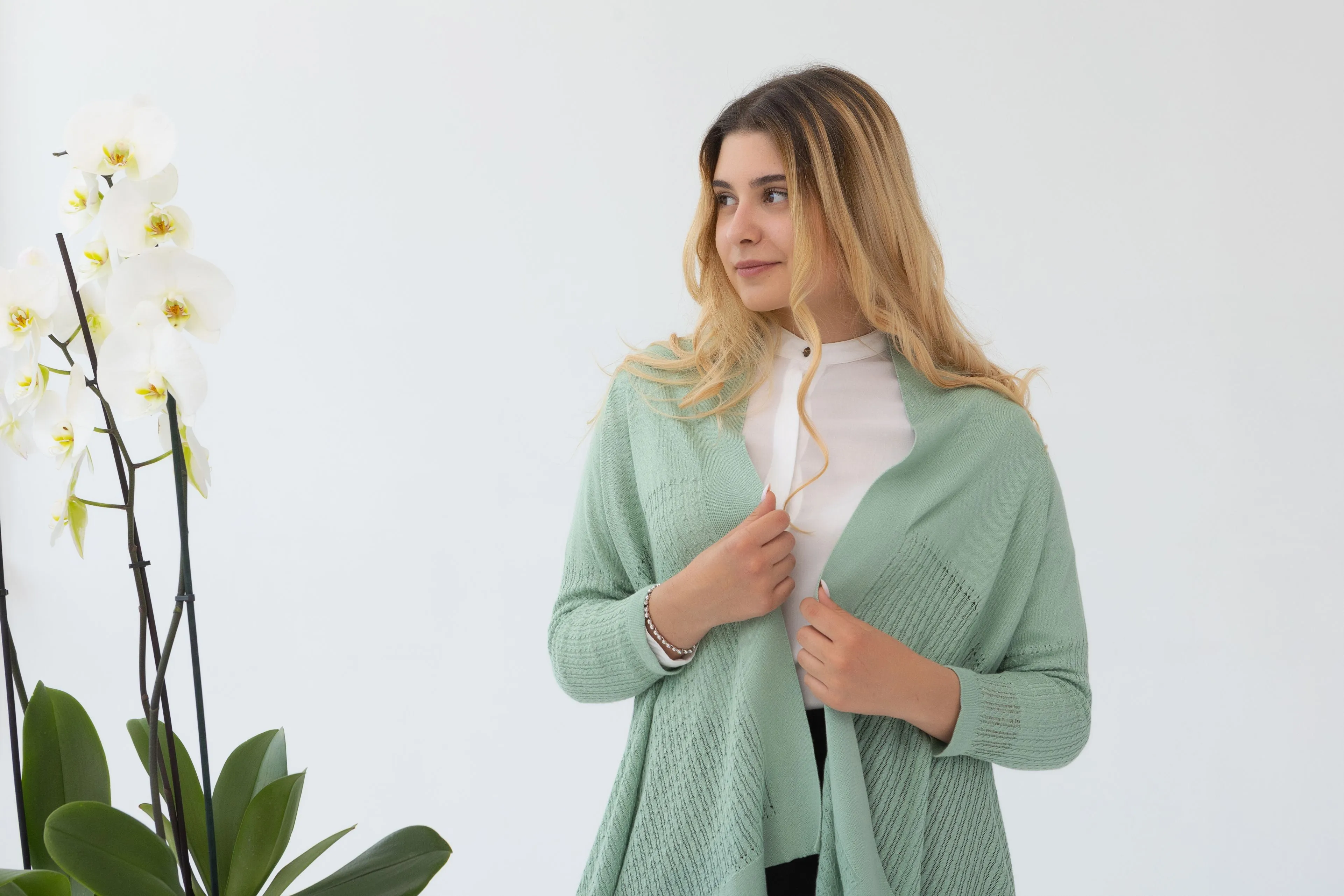 Classic triangle cardigan light green color