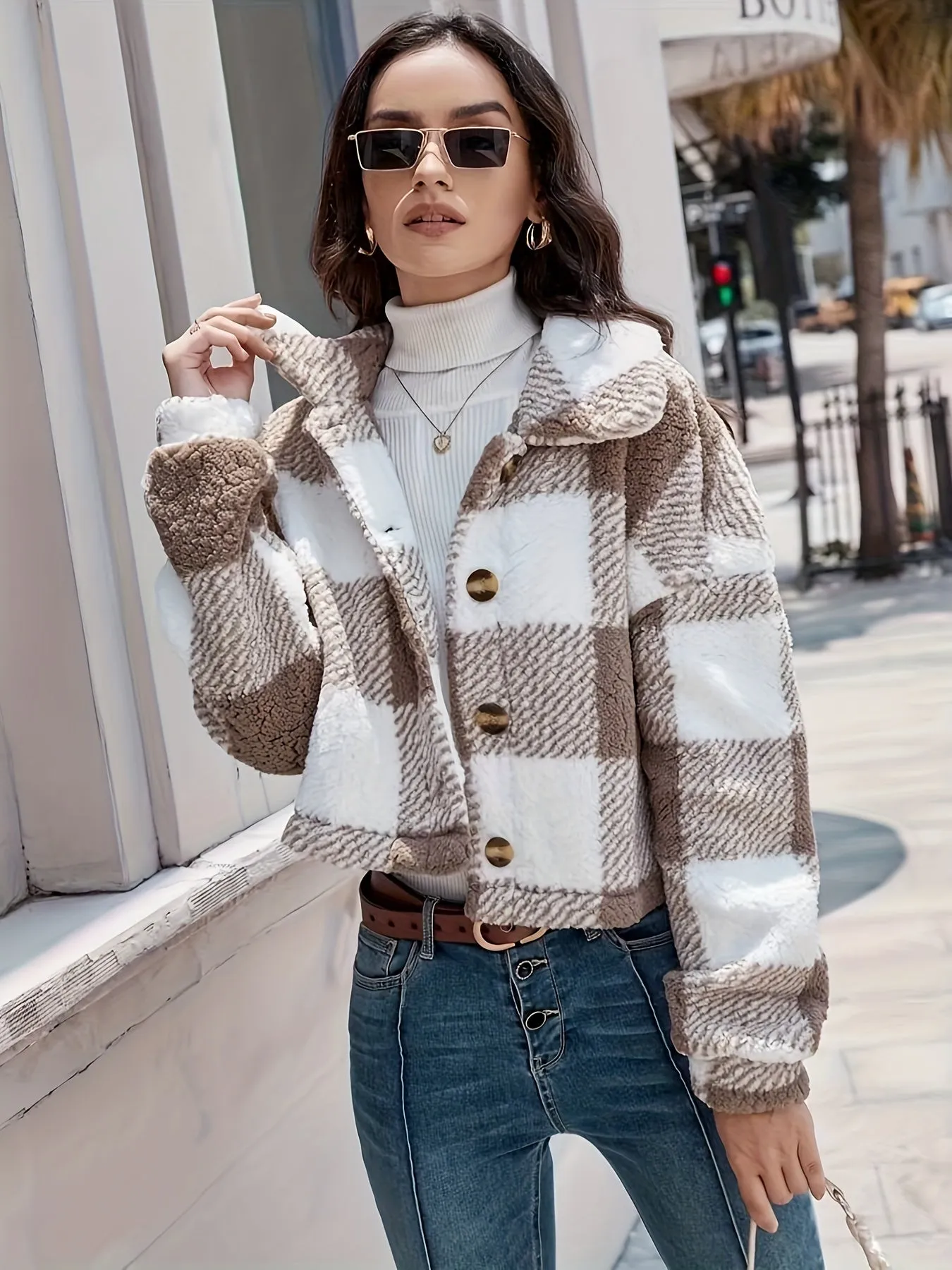 Cozy Plaid Teddy Coat Versatile Winter Outwear for Women