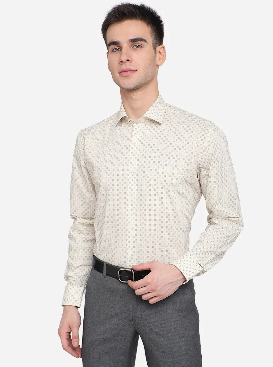 Cream & Blue Printed Regular Fit Formal Shirt | JadeBlue