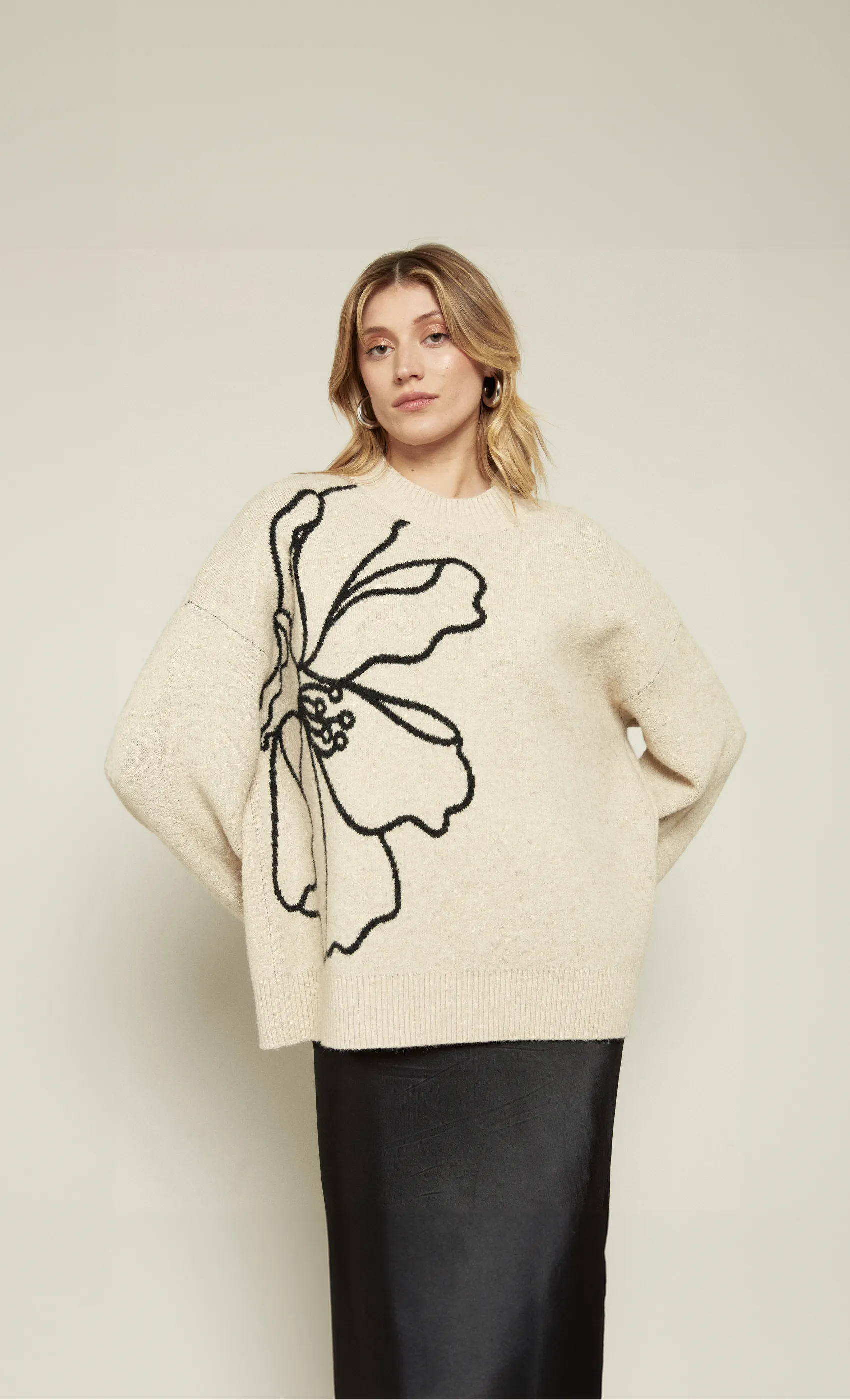 Cream Floral Intarsia Oversized Jumper