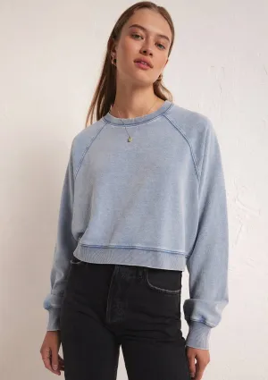 Crop Out Knit Denim Women's Sweatshirt