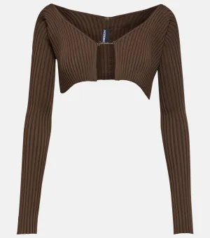 Cropped cardigan la maille pralu Jacquemus, brown