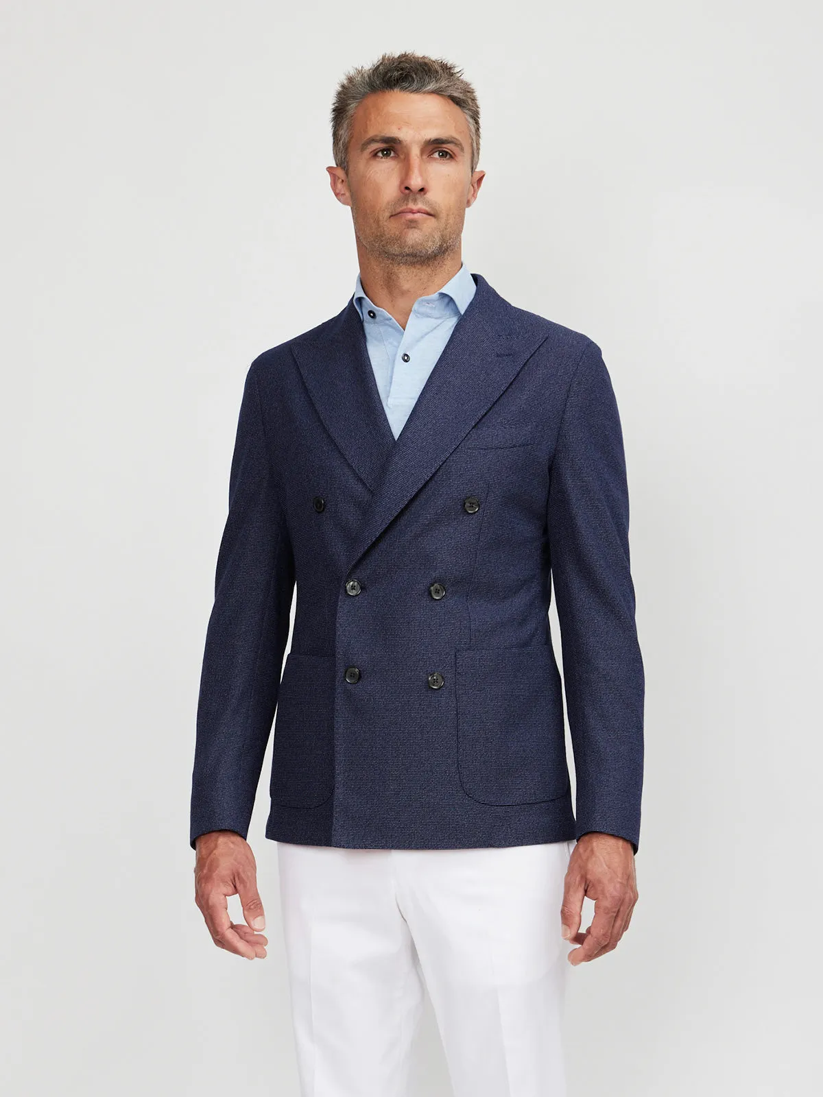 Dark Blue Double Breasted Jersey Blazer