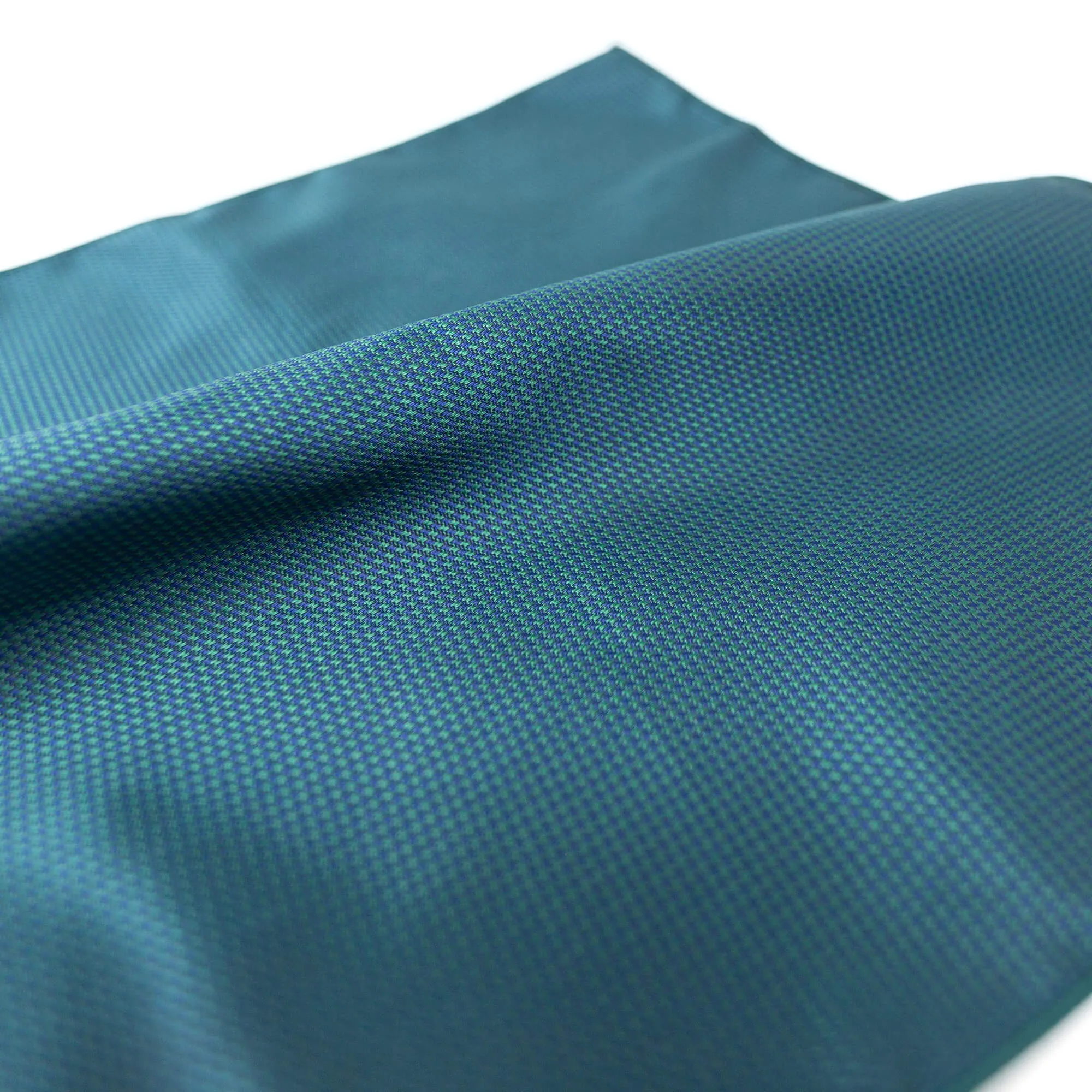 Deep Jade Blue Green Herringbone Pattern Silk Pocket Square