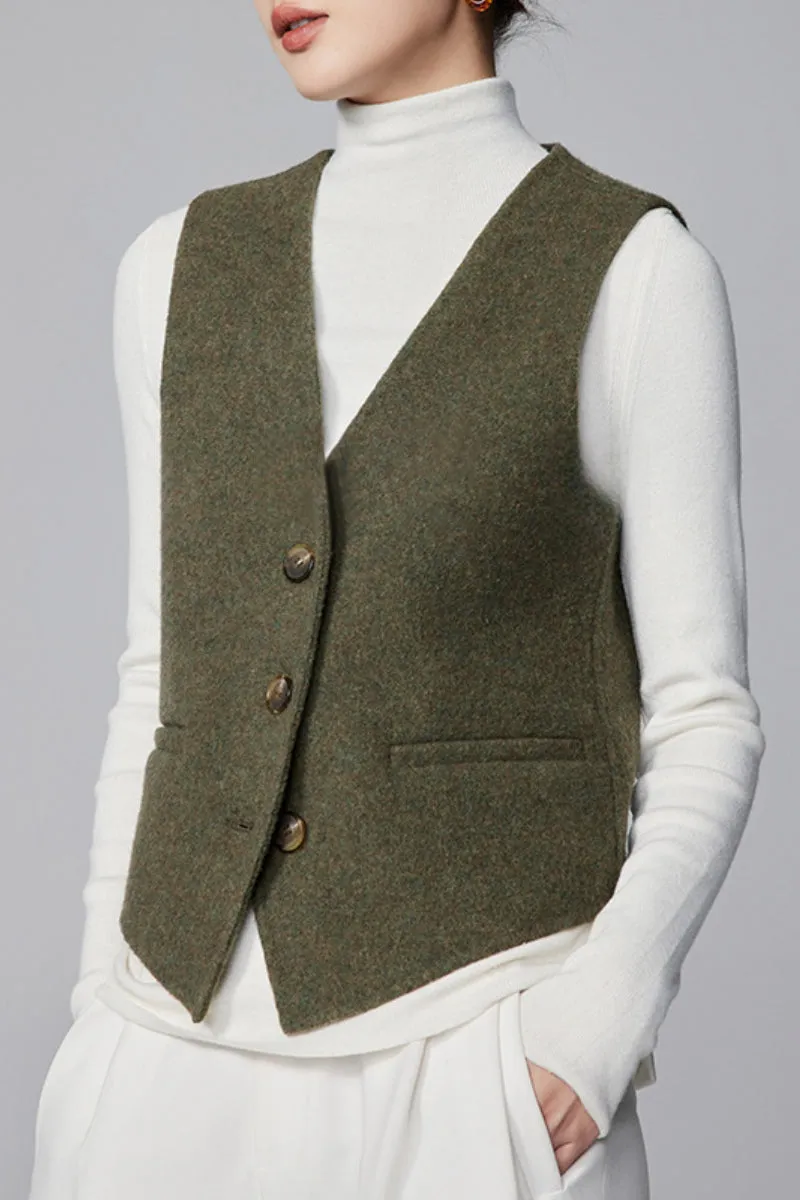 Double-Faced Silk-Camel Hair-Wool Blend V-Neck Suit Vest