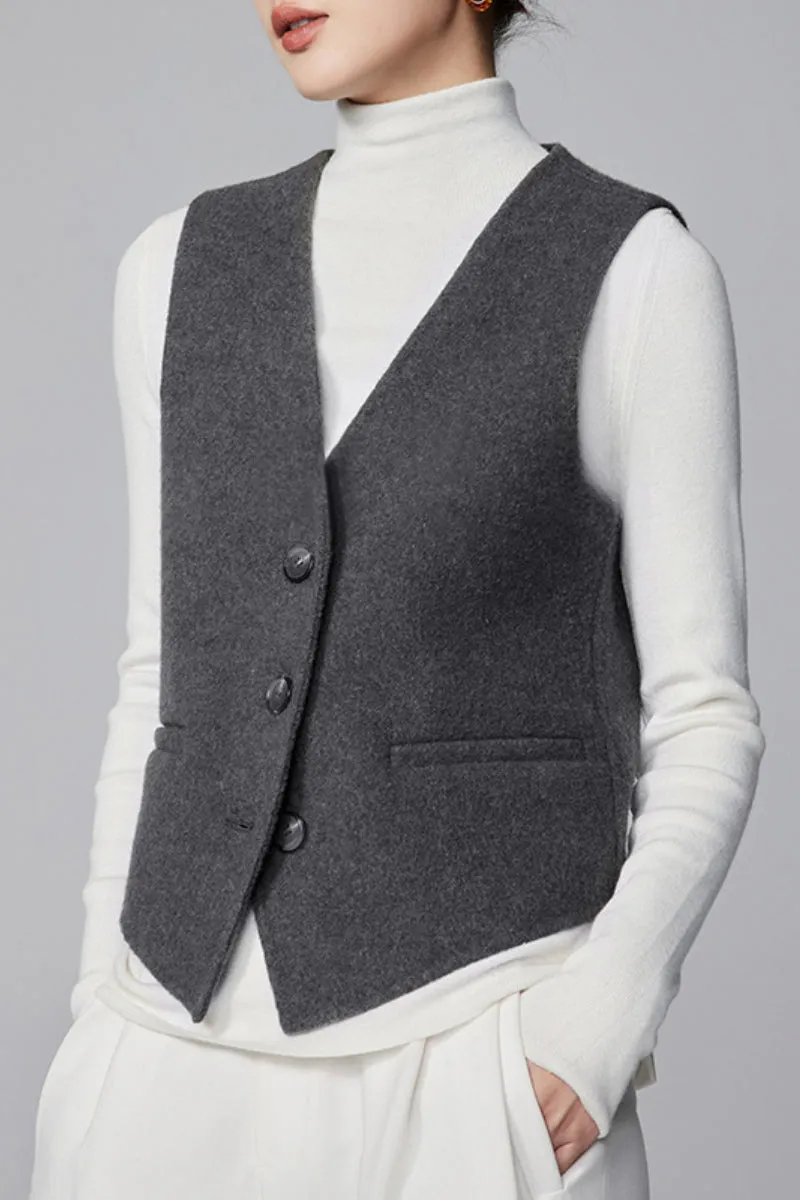 Double-Faced Silk-Camel Hair-Wool Blend V-Neck Suit Vest