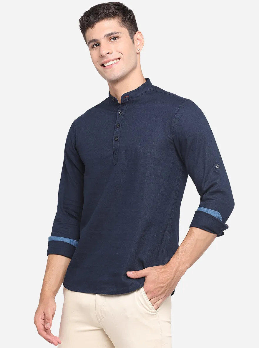 Dress Blue Solid Slim Fit Short Kurta | Greenfibre