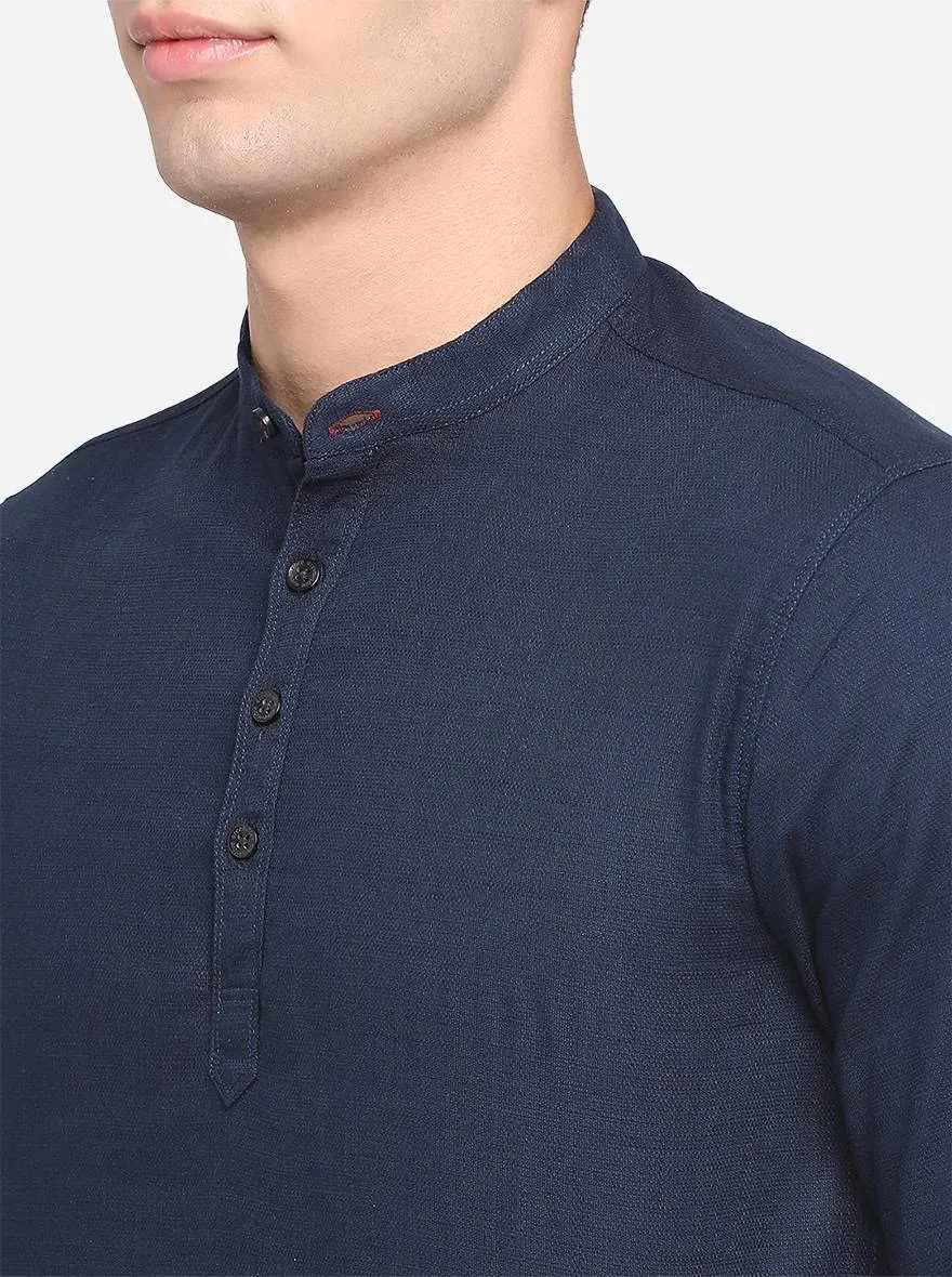 Dress Blue Solid Slim Fit Short Kurta | Greenfibre