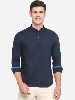 Dress Blue Solid Slim Fit Short Kurta | Greenfibre