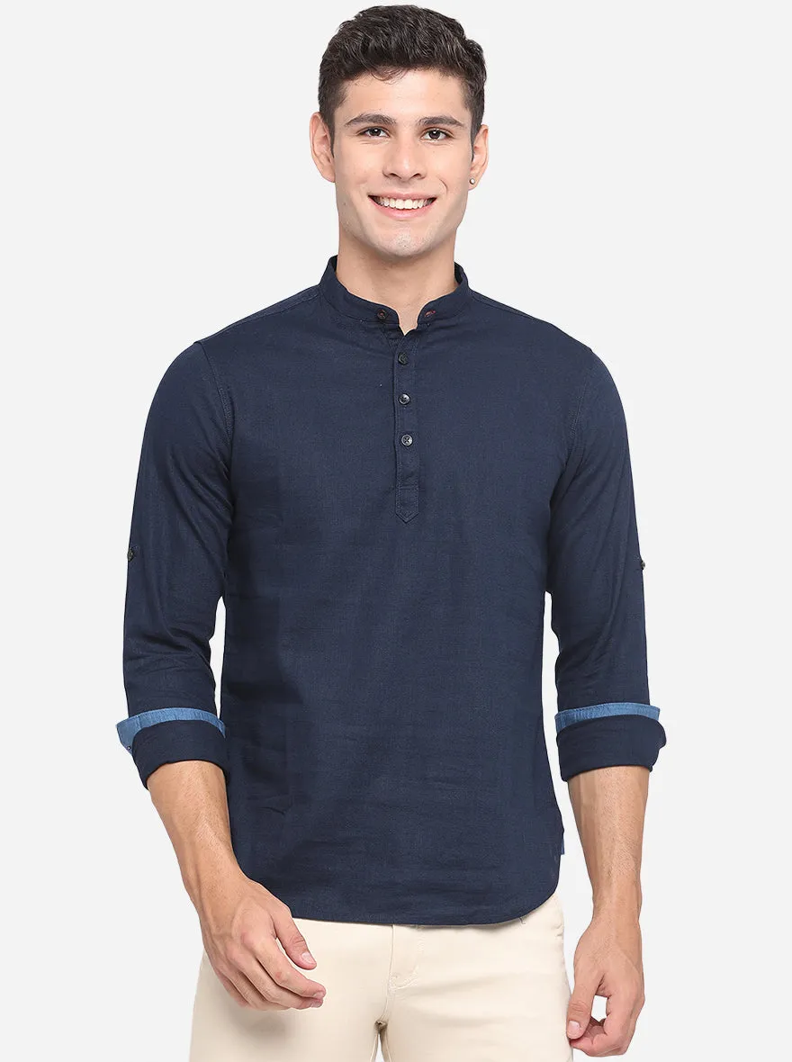 Dress Blue Solid Slim Fit Short Kurta | Greenfibre