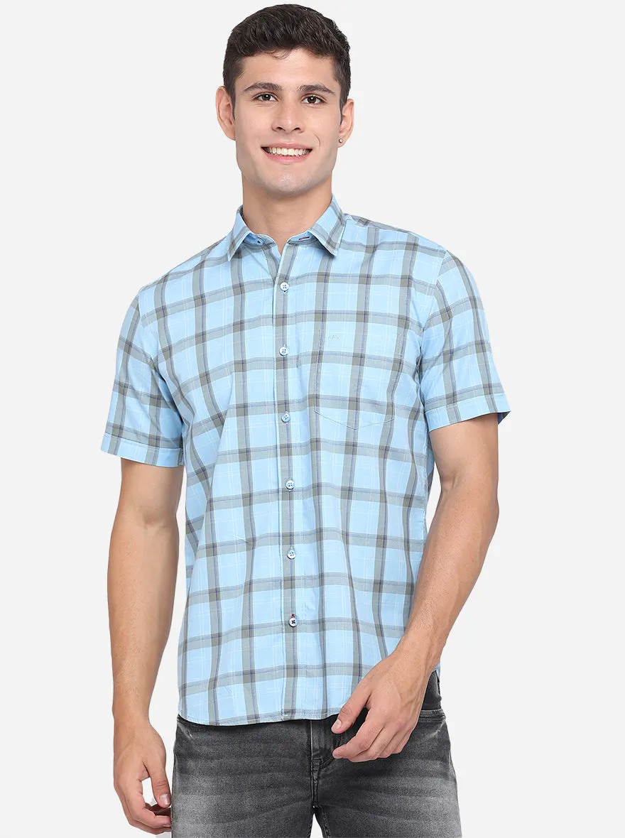 Dusk Blue Checked Slim Fit Casual Shirt | JadeBlue