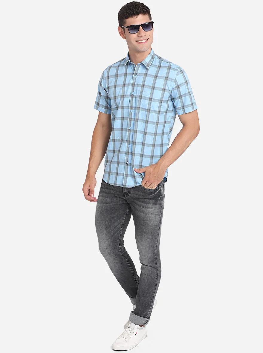 Dusk Blue Checked Slim Fit Casual Shirt | JadeBlue