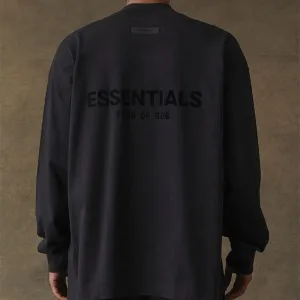 FEAR OF GOD Essentials Felt Logo Long Sleeve Tee Black