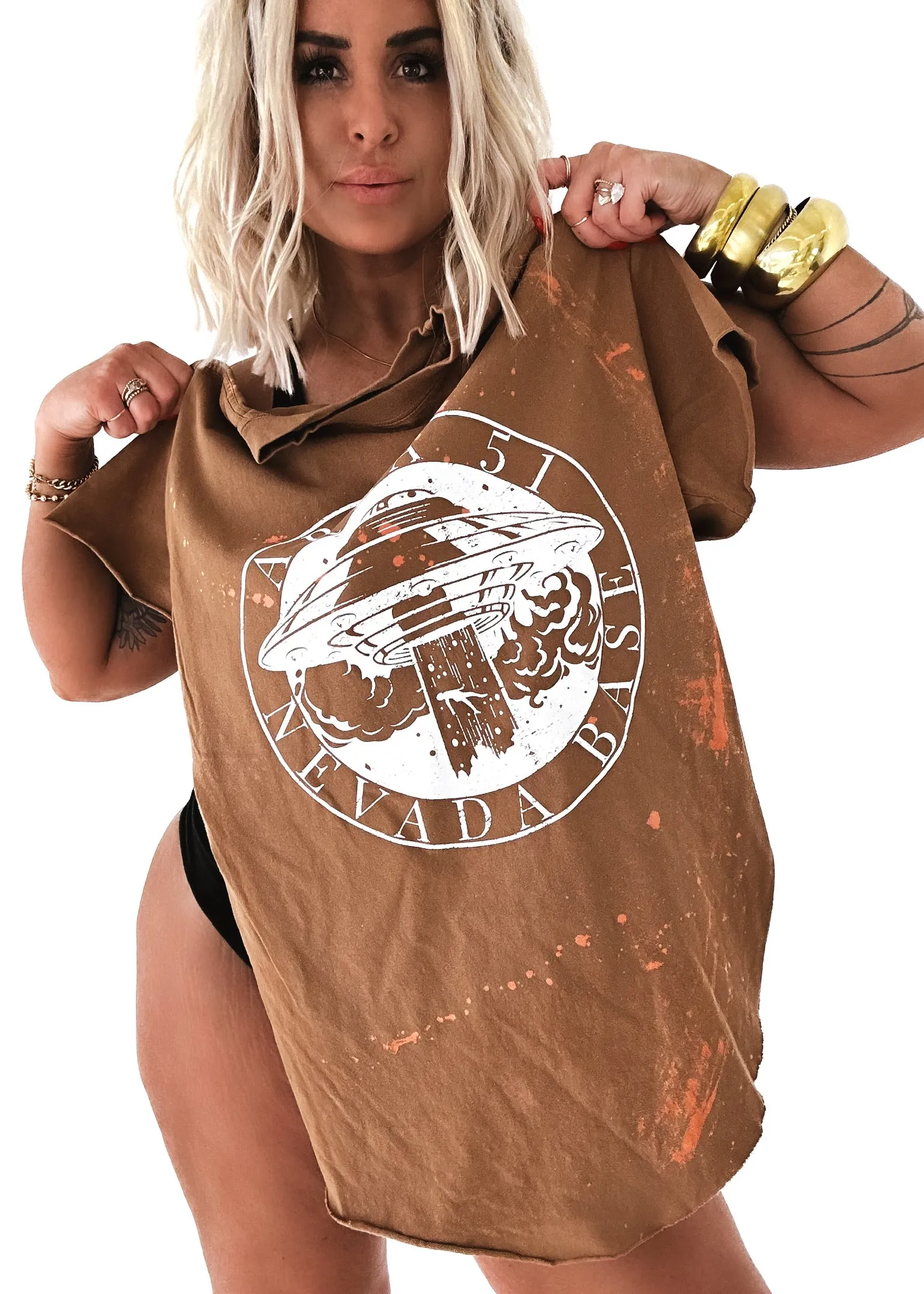 FINAL SALE: AREA 51 BLEACHED OUT SIDE SLIT TEE