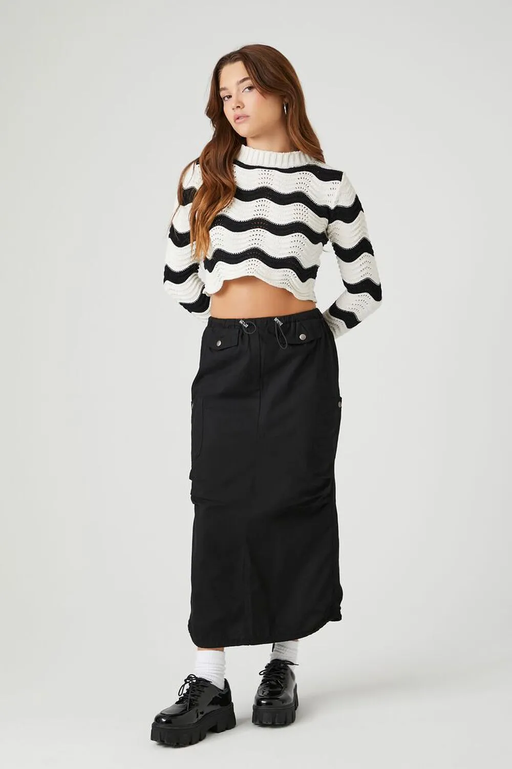 Forever 21 Cropped Striped Sweater, Black