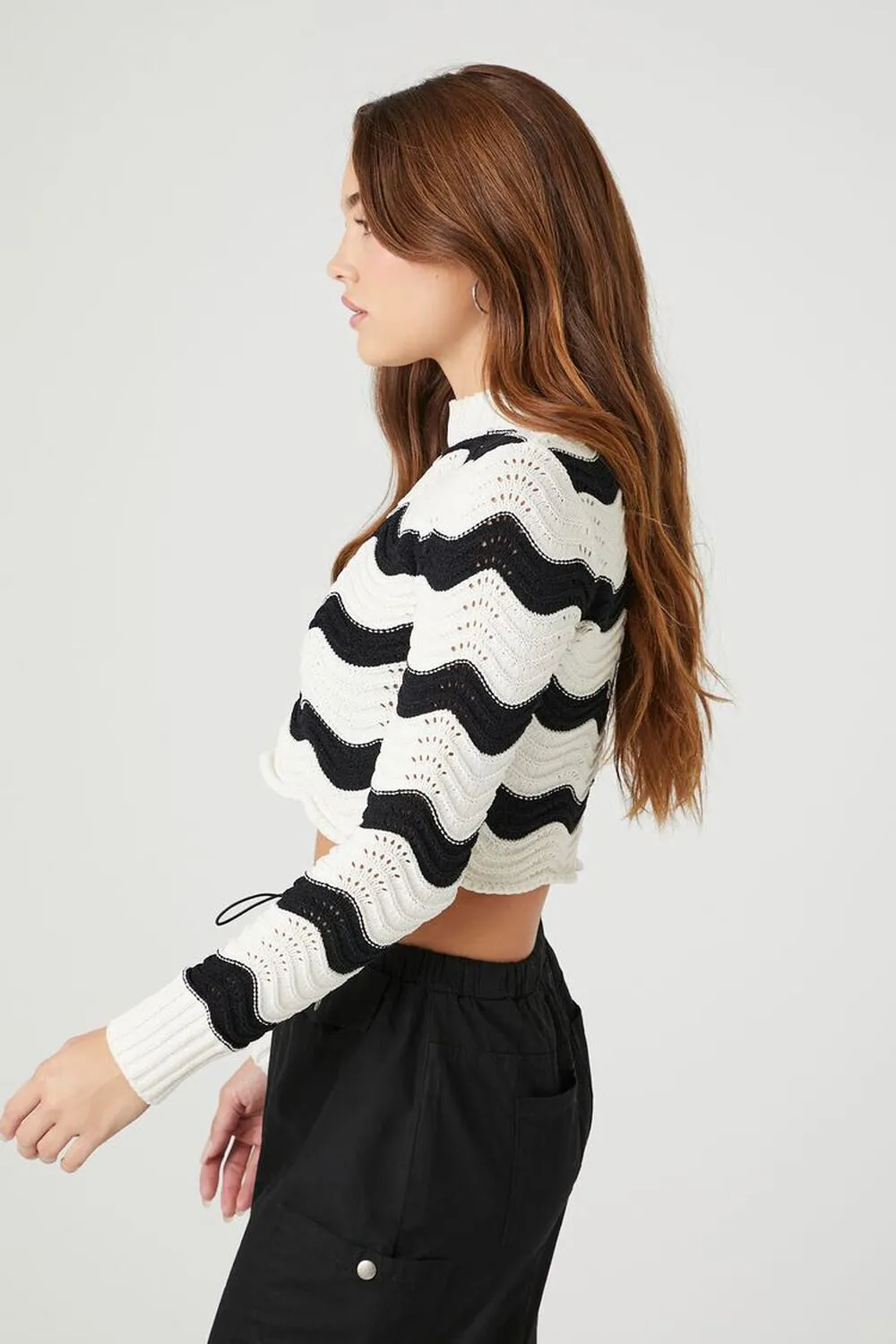 Forever 21 Cropped Striped Sweater, Black