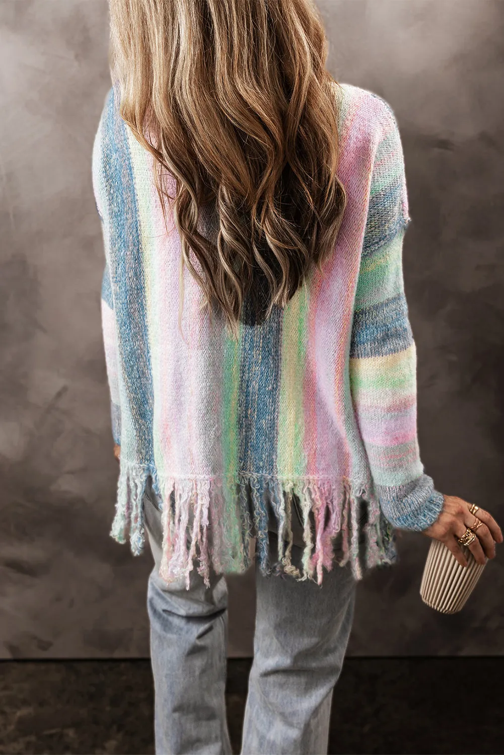 Fringed Drop Shoulder Tunic Sweater