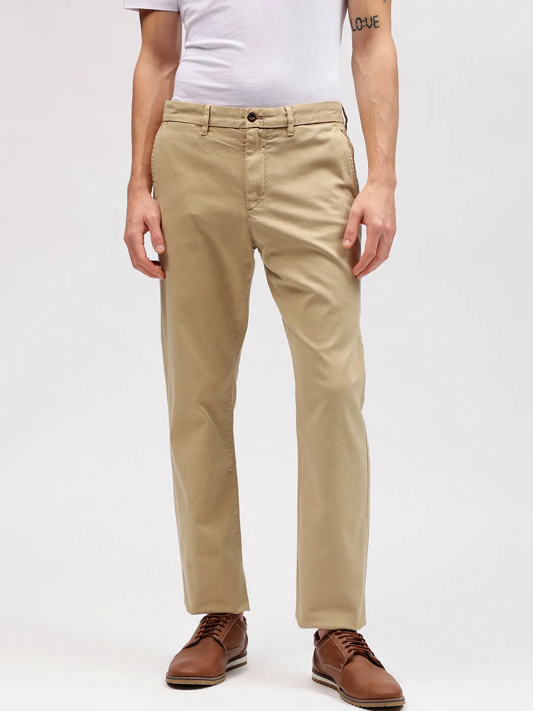 Gant Men Brown Solid Flat Front Slim Fit Mid-Rise Trouser