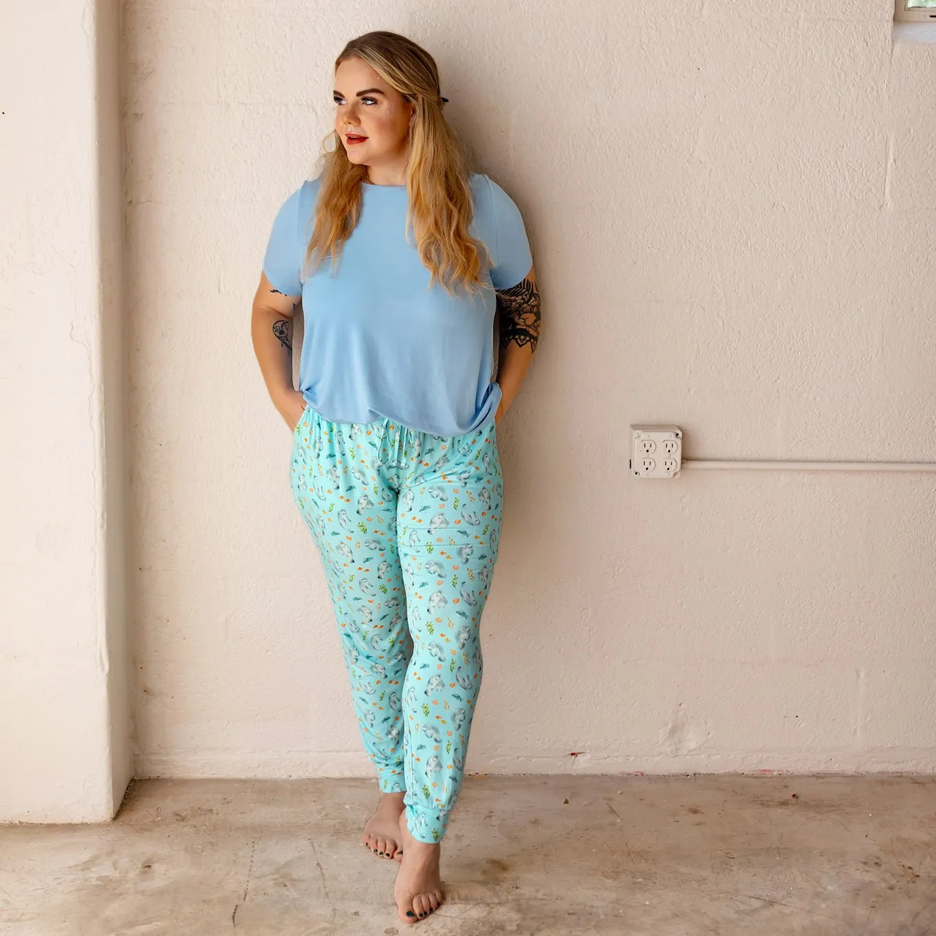 Get Your Float On Manatees Women's Jogger Style Pj Pants