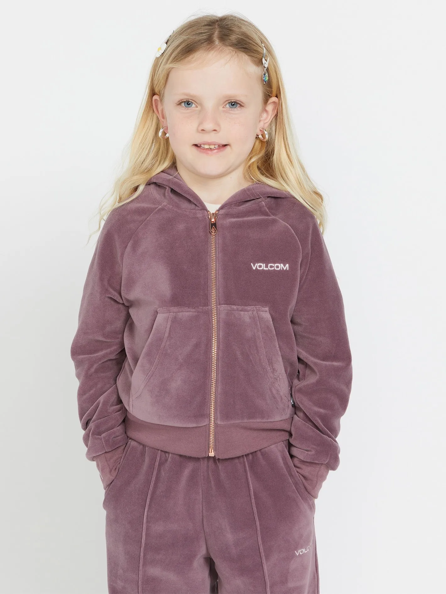 Girls Lived in Lounge Velour Zip Fleece Jacket - Acai