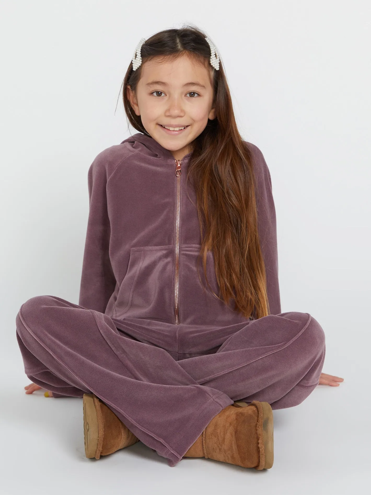 Girls Lived in Lounge Velour Zip Fleece Jacket - Acai