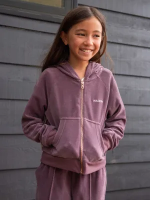 Girls Lived in Lounge Velour Zip Fleece Jacket - Acai