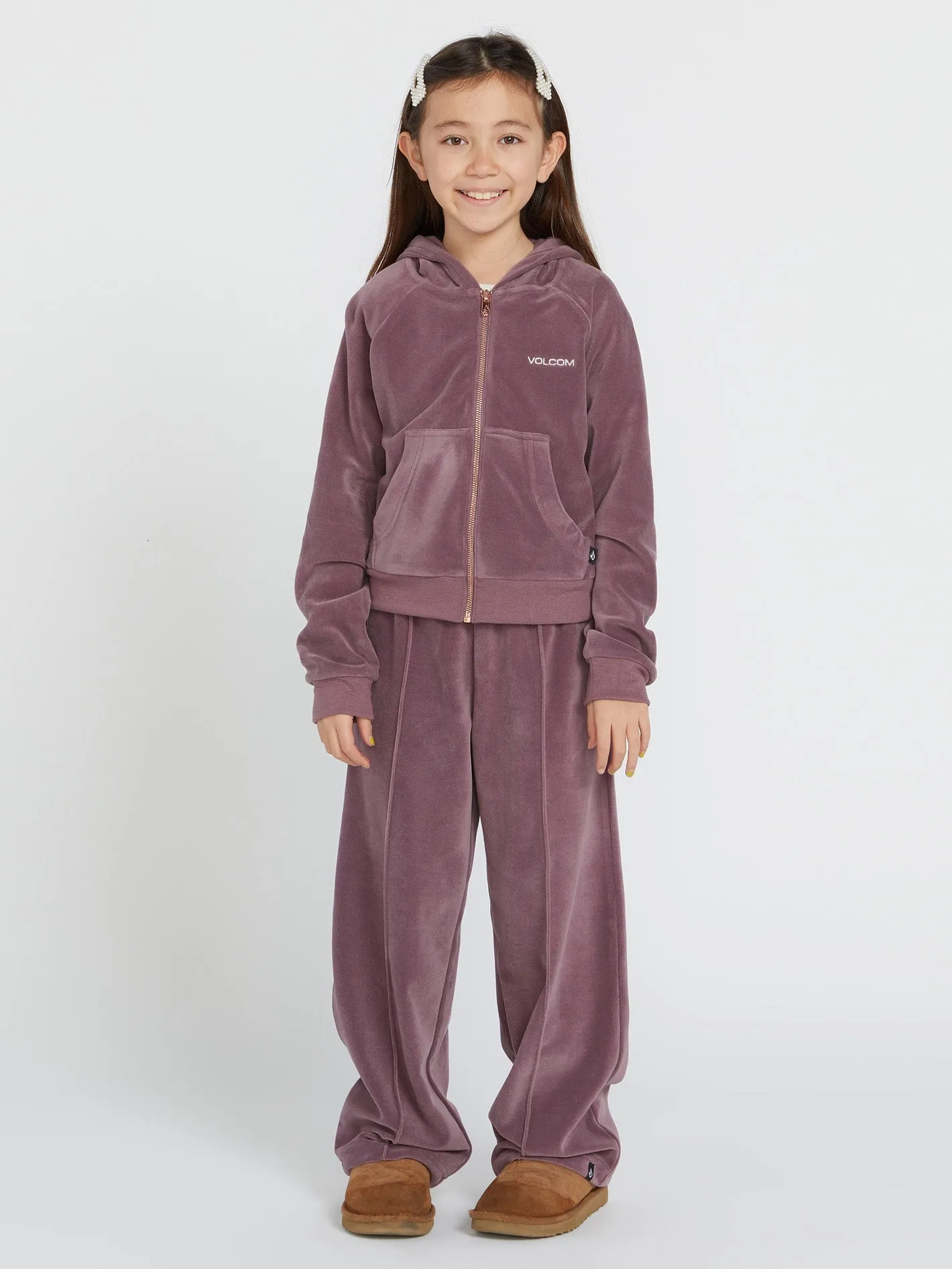 Girls Lived in Lounge Velour Zip Fleece Jacket - Acai