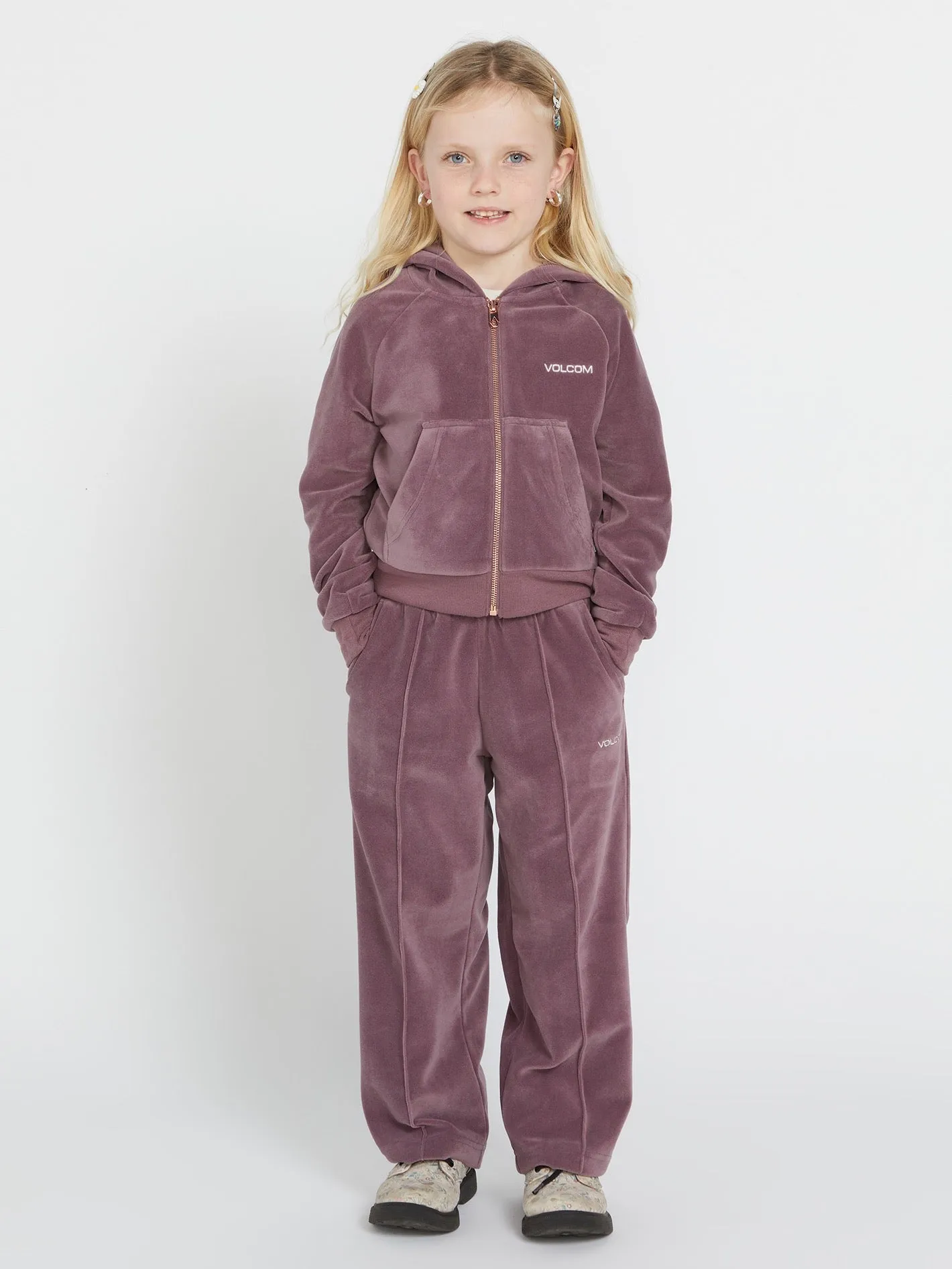 Girls Lived in Lounge Velour Zip Fleece Jacket - Acai